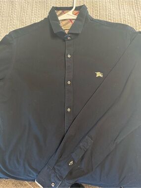 Burberry Black Long-Sleeve Casual Button-Down Shirt with Pony Logo